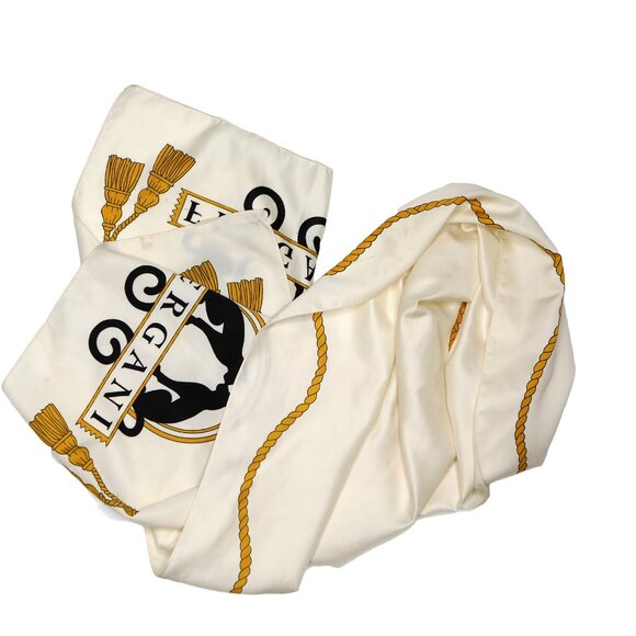 Vintage FERGANI Emanuel Geraldo Long Cat Poly Scarf Cream Black Gold Italy - Picture 5 of 12